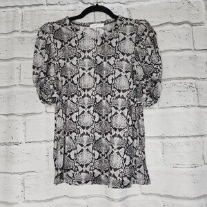 A.L.C. Womens Gray Kati Puff Sleeve Snake Skin Print Cotton T-Shirt Size Small
